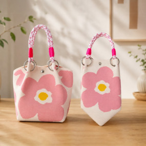 Pink Floral Knitted Handbag