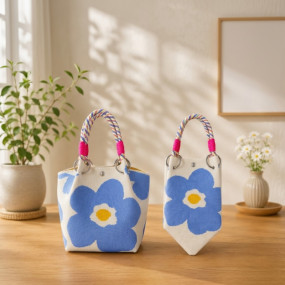 Blue Floral Knitted Handbag