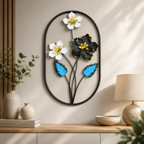 Elegant Floral MS Metal Wall Decor - Black & White Luxury Design