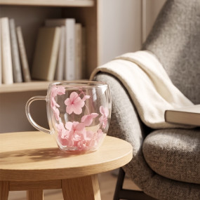Premium Double Wall Flower Glass Mug