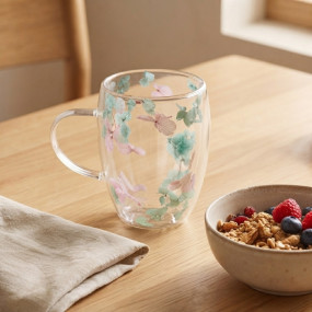 Premium Double Wall Flower Glass Mug