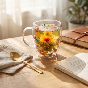 Premium Double Wall Flower Glass Mug